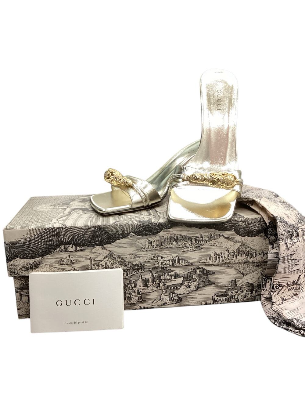 NIB Gucci Sandals Women’s Size 5.5 Open Heel Open Toe Panther Head Decor Gold
